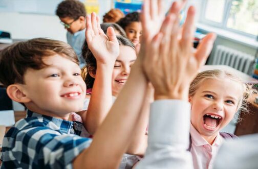 Teacher with students in therapy