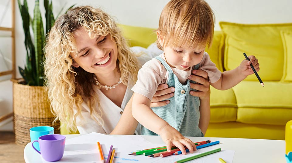 Small child with pareent coloring