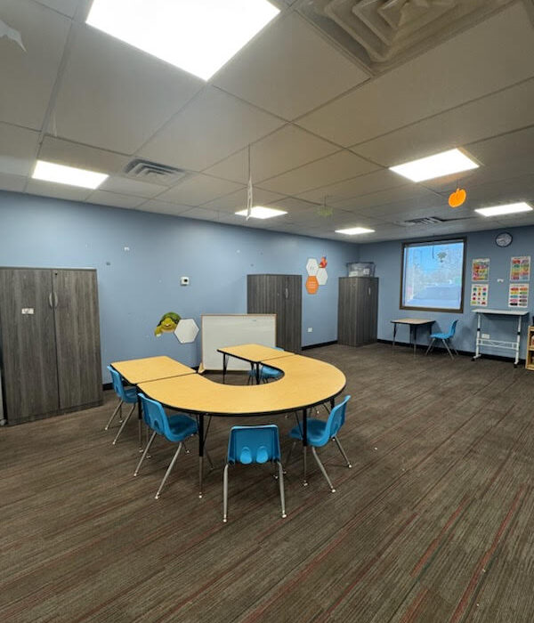 indoor pediatric sensory or occupational therapy gym equipped with colorful climbing structures