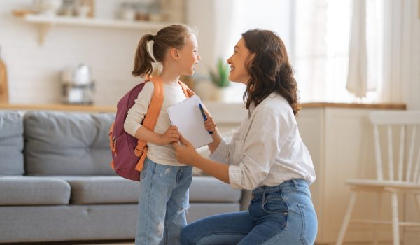 Happy,Family,Preparing,For,School.,Little,Girl,With,Mother.