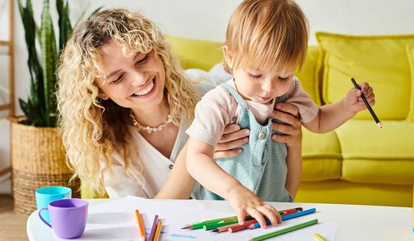 Small child with pareent coloring